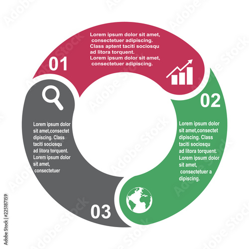 3 step vector element in three colors with labels, infographic diagram. Business concept of 3 steps or options with empty