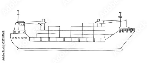 Sketch of cargo ship isolated on white background. Vector
