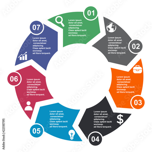 7 step vector element in seven colors with labels, infographic diagram. Business concept of 7 steps or options with empty