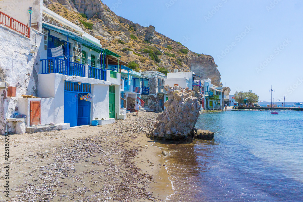 Picturesque colorful fishing Klima village in Milos island in Greece