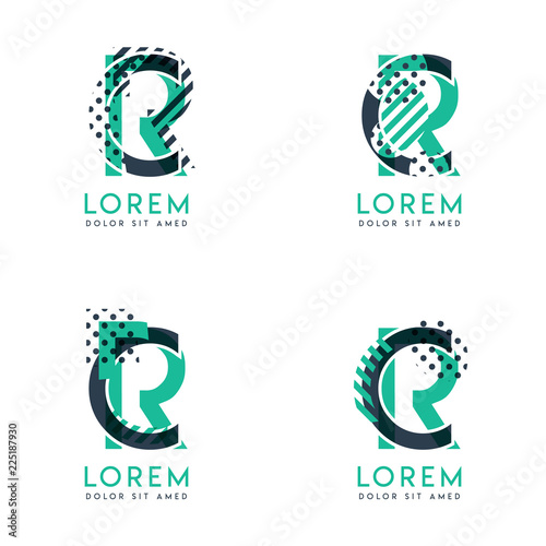Four abstract CR logo posts set with dot and slash, green and black. very suitable for corporate identity, business, letterhead ,cards and banners