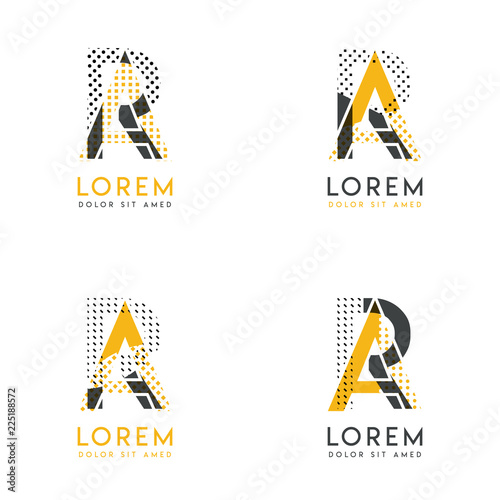a set with four abstract AR logo. Suitable for websites and corporate identity, and can be used for banner, card and business. this logo is yellow and gray