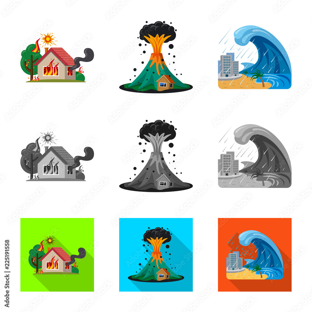 Isolated object of natural and disaster icon. Collection of natural and risk stock symbol for web. Isolated object of natural and disaster icon. Collection of natural and risk stock symbol for web.