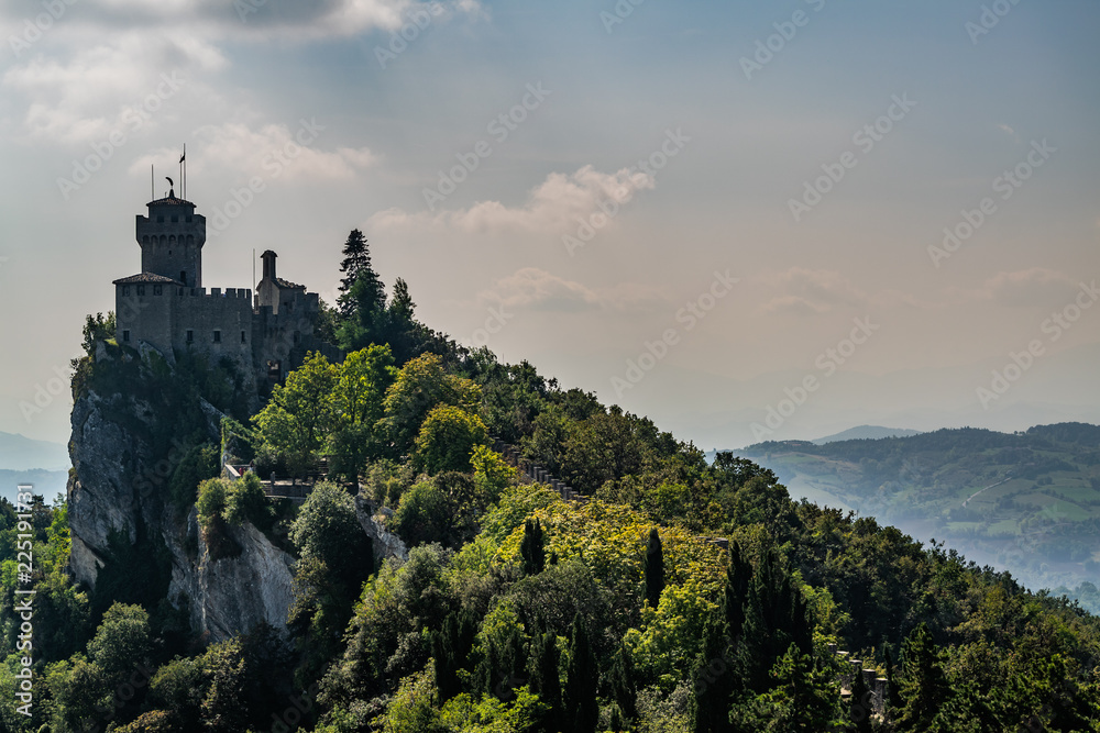 medieval castle Torre Cesta on top of the mountain Monte Titano, old city of republic of san marino