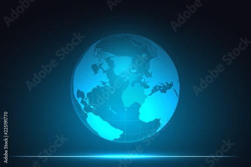 Glowing global network connection. World polygonal mesh and line as business  composition concept. Vector Illustration.