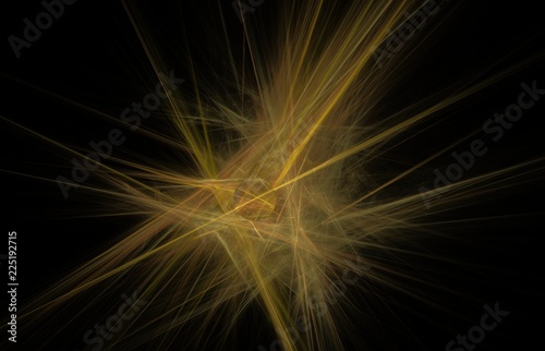 Abstract yellow fractal texture on a black background. Fantasy fractal texture. Digital art. 3D rendering. Computer generated image.