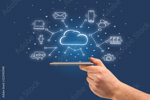 Wallpaper Mural Hand working with cloud technology system and office symbol concept
 Torontodigital.ca