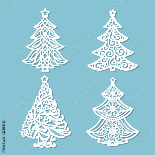 set of patterns for laser cutting. Christmas tree. For the design of greeting cards, congratulations, menus, etc. For cutting from paper, wood metal.