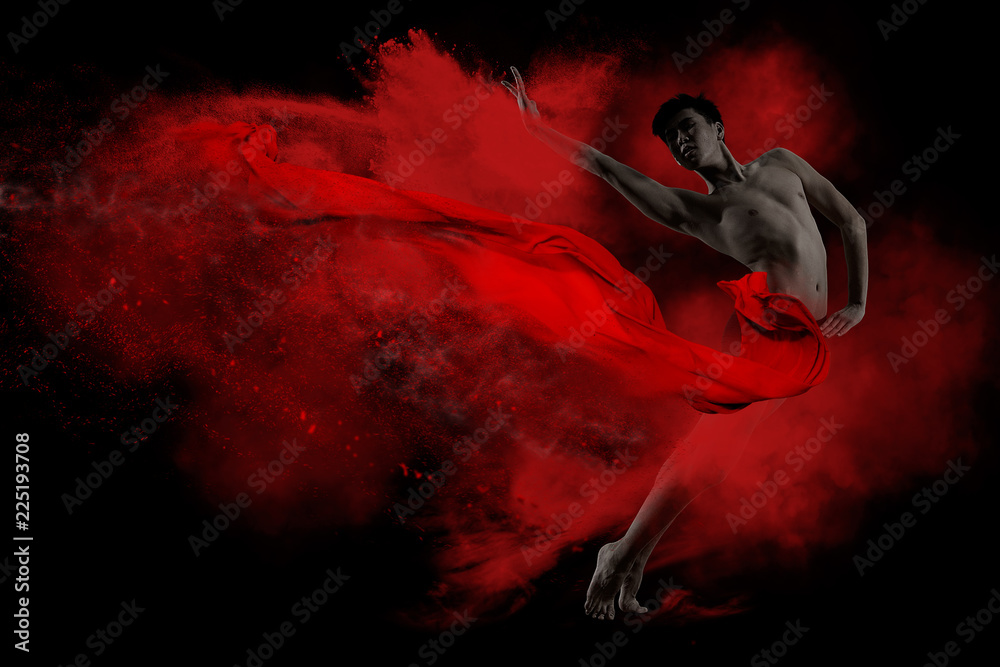 Naklejka premium Ballet man. Dance black and red concept