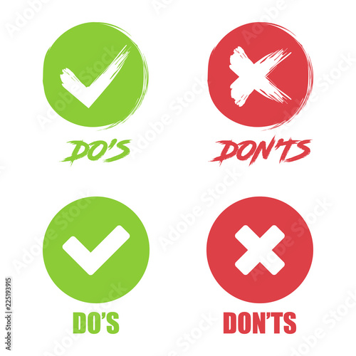 Set of Do and Dont check tick mark and red cross icons
