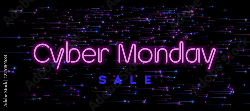 Cyber Monday Sale Neon Text. Futuristic background design concept. Cyber Monday Promo Sale Web Banner, Flyer, Discount Coupon.