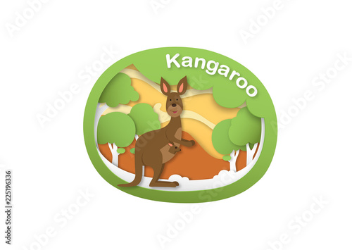 Alphabet Letter K-kangaroo,paper cut concept vector illustration
