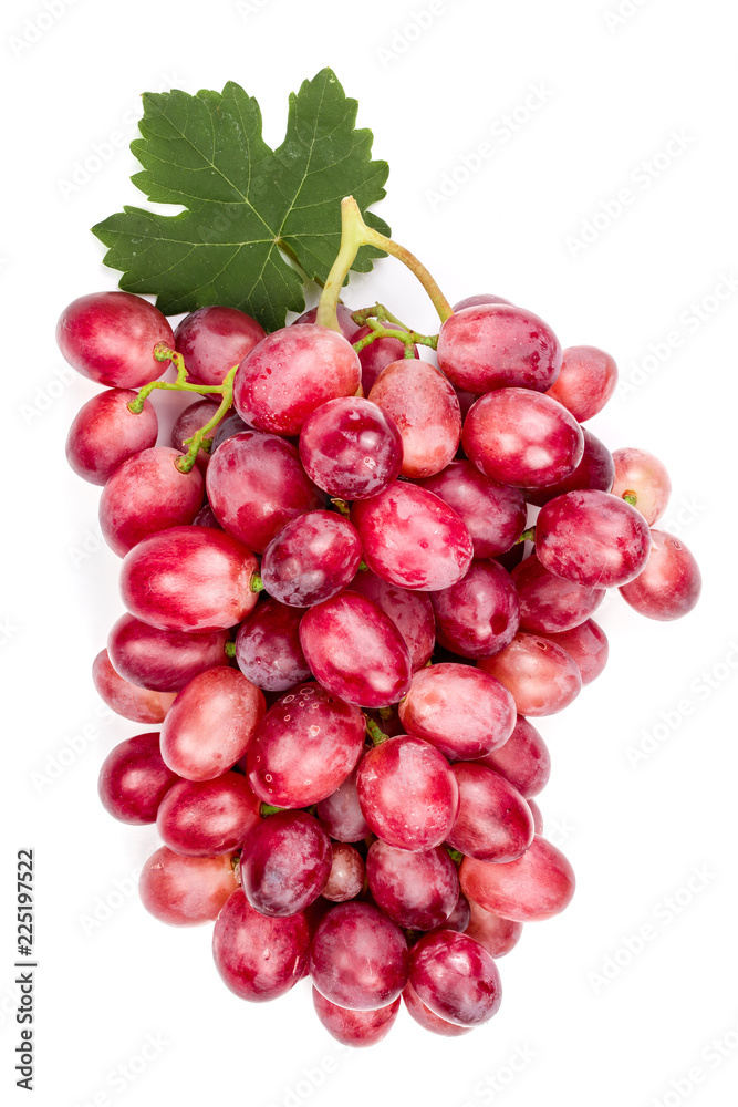 pink grapes with leaf isolated on the white background