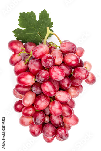 pink grapes with leaf isolated on the white background
