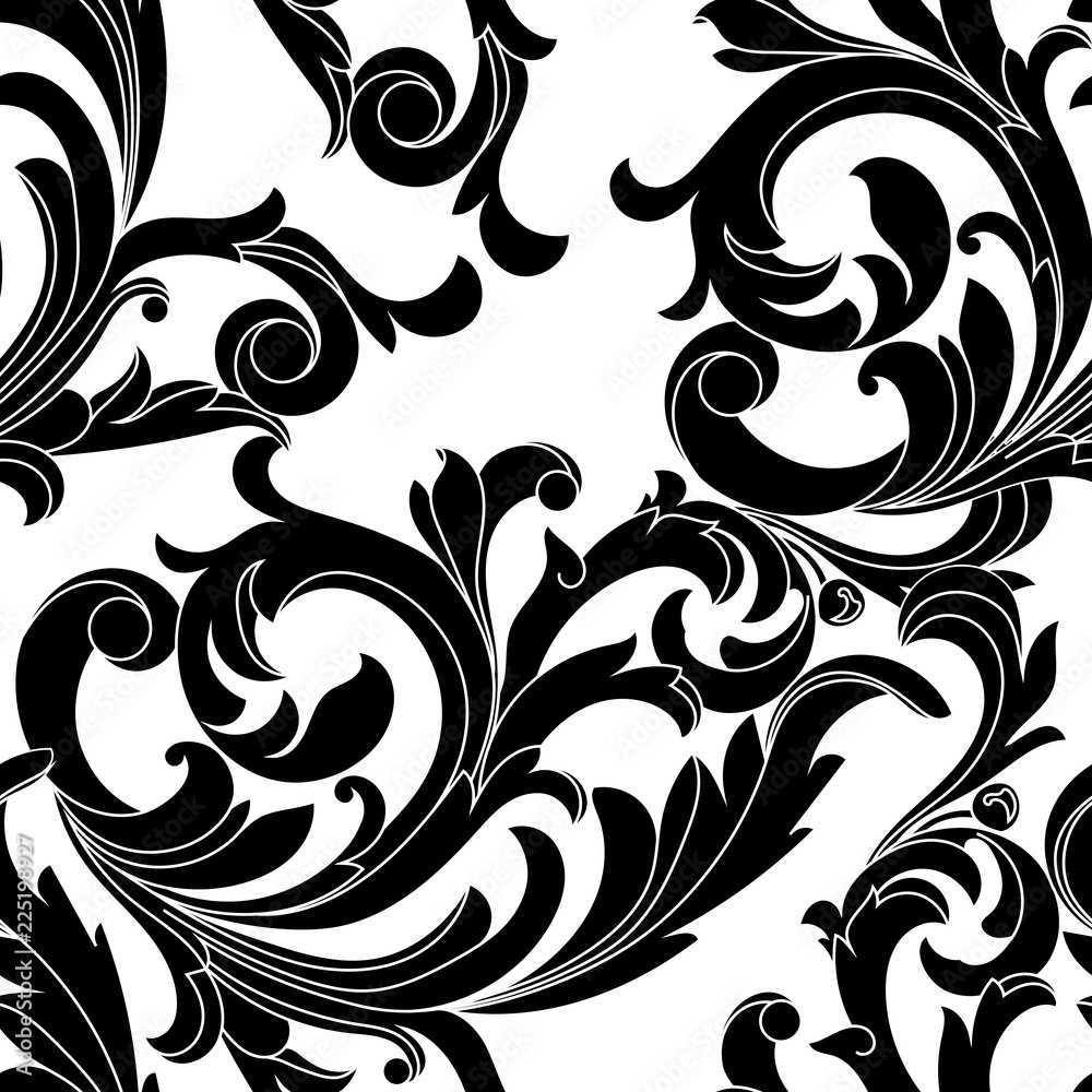Fototapeta premium Black seamless floral pattern, ornament, backround. Vector.