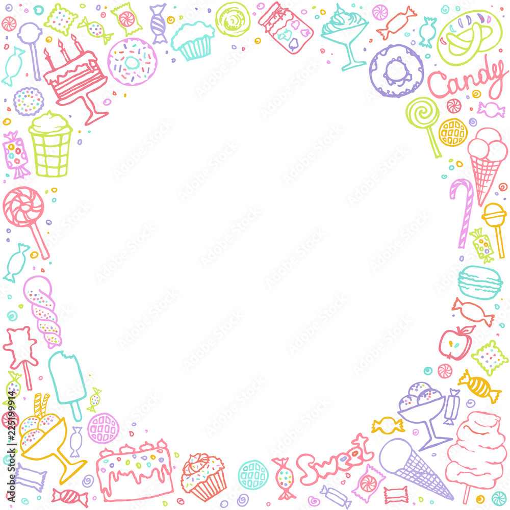 candy and sweet doodle set, vector illustration