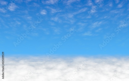 Blue sky background with white clouds. Cumulus white clouds in the clear blue sky in the morning. 3D illustration