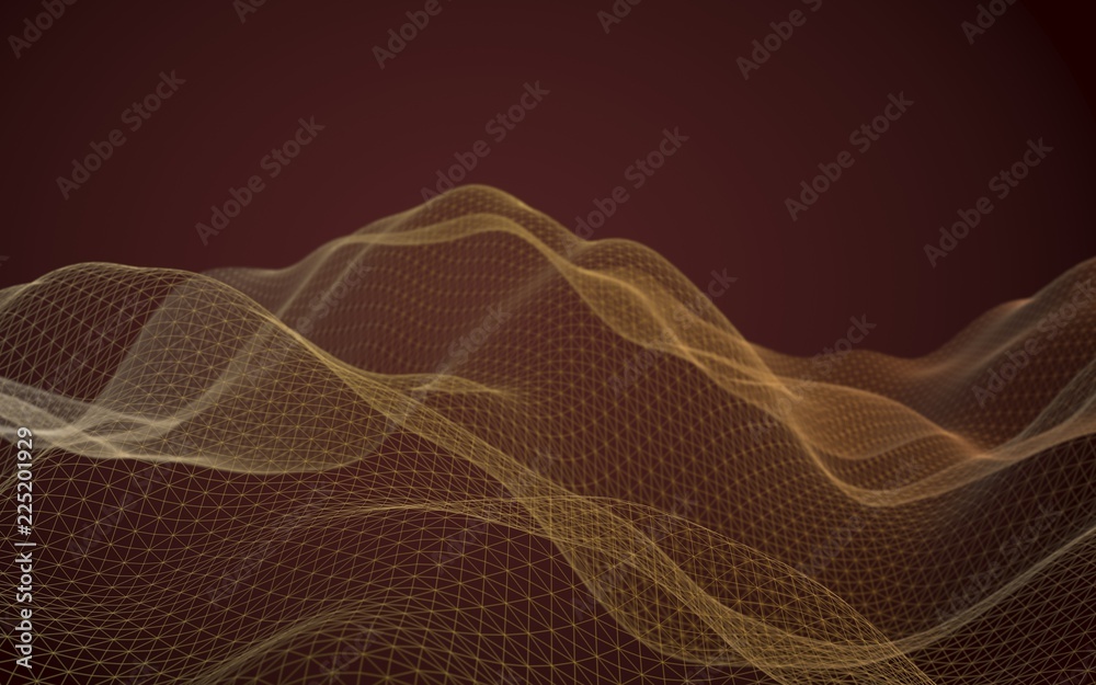 Abstract landscape on a brown background. Cyberspace grid. Hi-tech network. 3D illustration Abstract landscape on a brown background. Cyberspace grid. Hi-tech network. 3D illustration