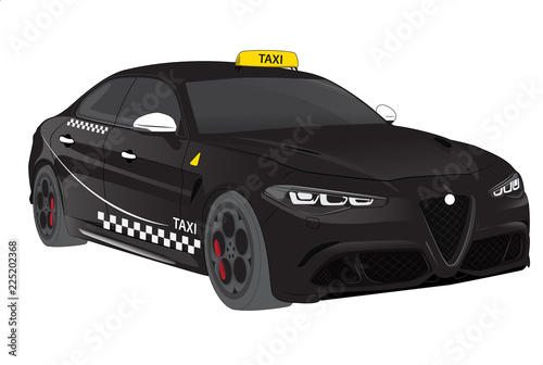 Automobile sportiva italiana modello taxi nero con linee bianche. Supercar per autonoleggio e transfer