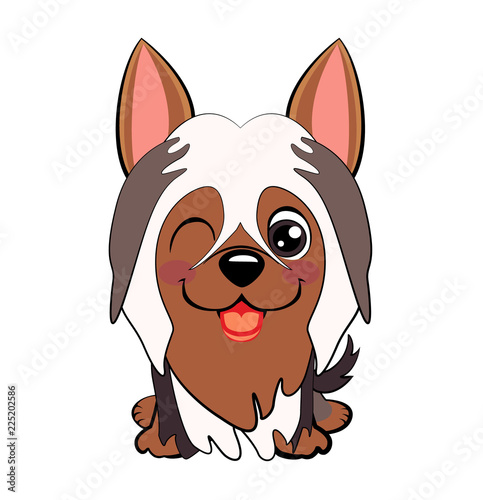Kawaii funny puppy animal white muzzle with pink cheeks and winking eyes.