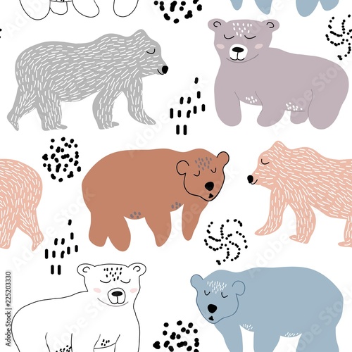seamless pattern with cute bears. vector illustration for fabric,textile,nursery decoration