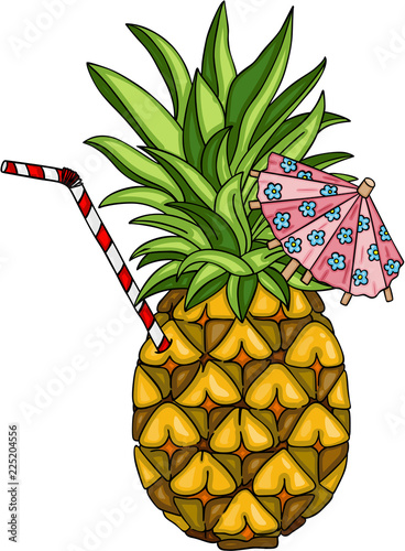 Pineapple with a straw and umbrella
