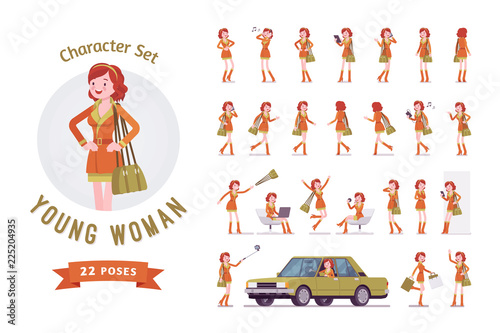 Attractive red-haired lady ready-to-use character set