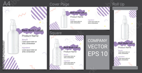 Product Description Advertising Template Banner With Skincare Bottle on Pastel Color Pop Art Style Background Illustration