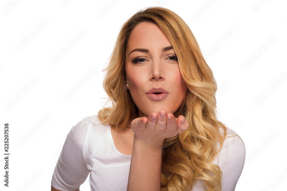 Blonde hair model woman. Female portrait. Studio shot. Blonde hair model woman. Female portrait. Studio shot.