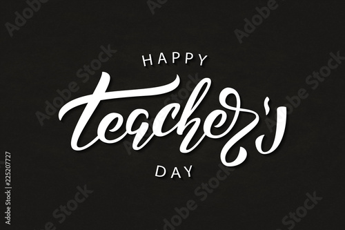 Vector realistic isolated typography logo for Happy Teacher's Day for decoration and covering on the chalk background.