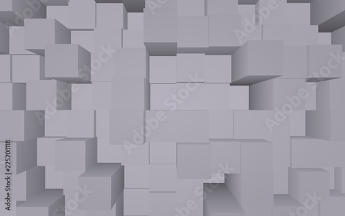 Abstract gray elegant cube geometric background. Chaotically advanced rectangular bars. 3D Rendering  3D illustration