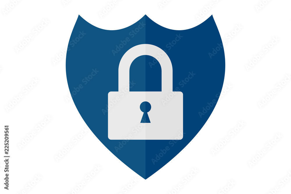 Escudo azul con candado de seguridad de la información. Escudo azul con candado de seguridad de la información.