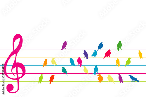 Abstract colorful music stave with birds