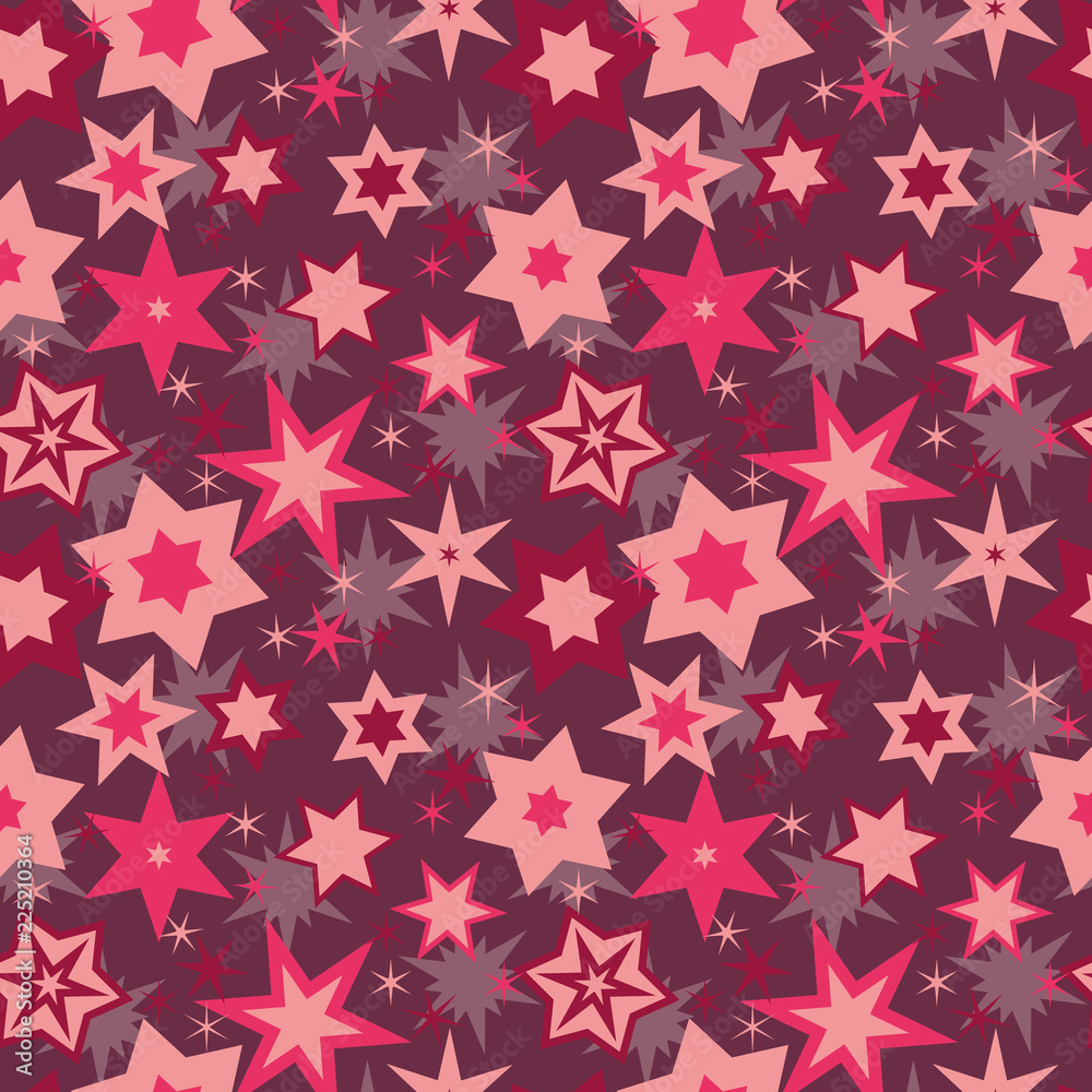 Lovely warm christmas star repeat pattern with varied shapes in reddish tones. Perfect for christmas themed wrapping paper, textiles or other surfaces.