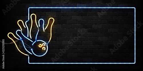 Print op canvas Vector realistic isolated neon sign of Bowling frame logo for decoration and covering on the wall background
