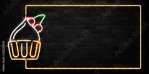 Vector realistic isolated neon sign of Cake frame logo for decoration and covering on the wall background.