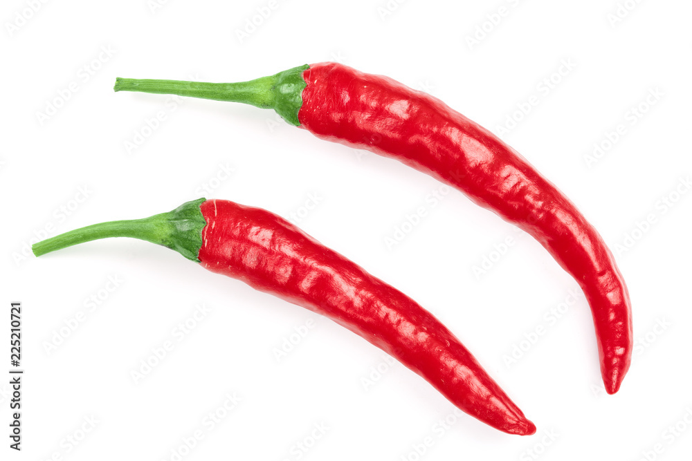 red hot chili peppers isolated on white background. Top view. Flat lay pattern red hot chili peppers isolated on white background. Top view. Flat lay pattern