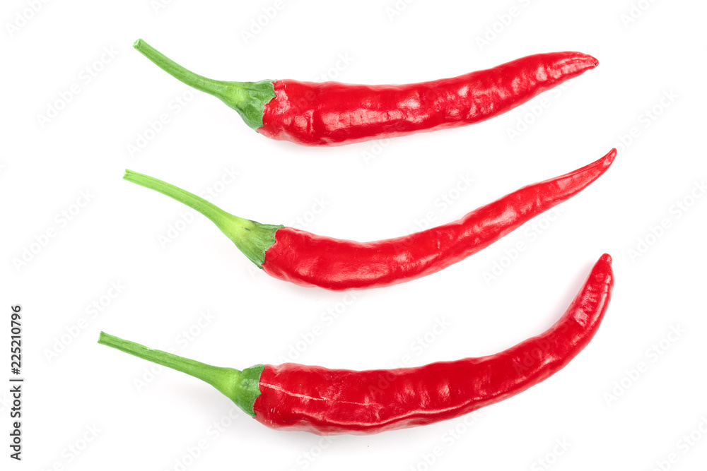 red hot chili peppers isolated on white background. Top view. Flat lay pattern red hot chili peppers isolated on white background. Top view. Flat lay pattern