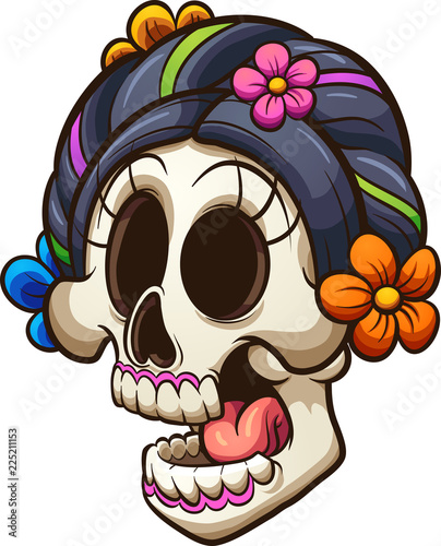 Traditional Mexican catrina skull. Vector clip art illustration with simple gradients. All in a single layer. 