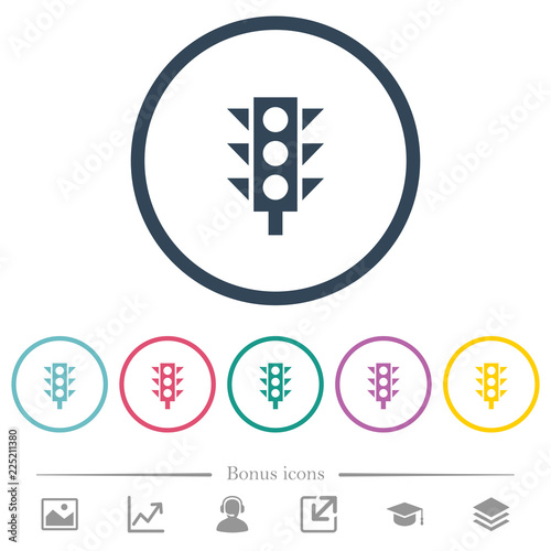 Traffic light flat color icons in round outlines