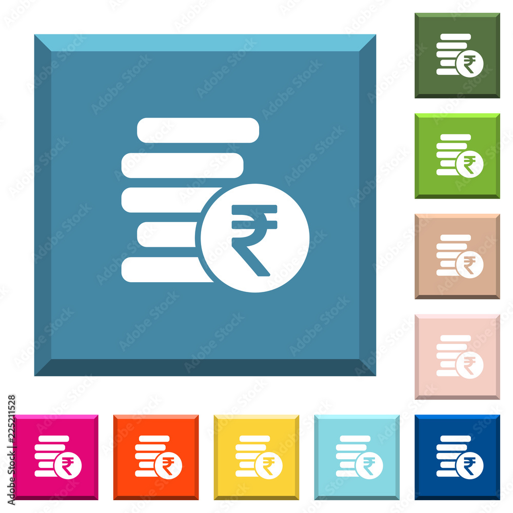 Indian Rupee coins white icons on edged square buttons Indian Rupee coins white icons on edged square buttons