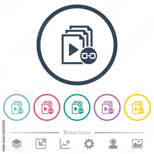Link playlist flat color icons in round outlines