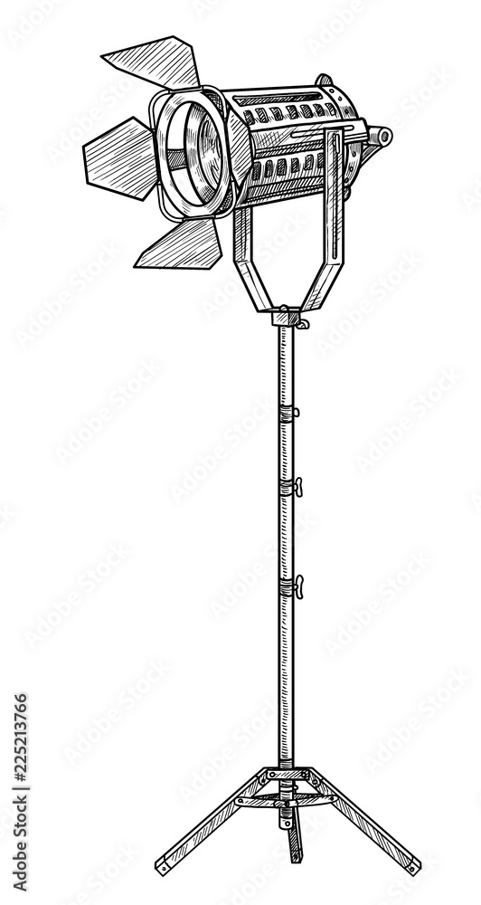 Fototapeta premium Studio lighting illustration, drawing, engraving, ink, line art, vector
