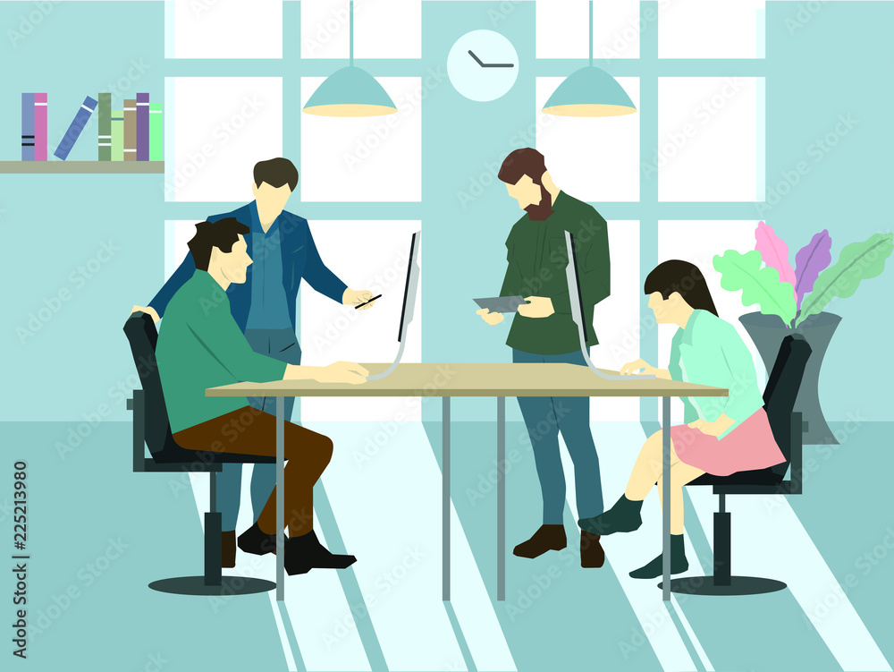 People working together in smart office, smart business management,vector design.