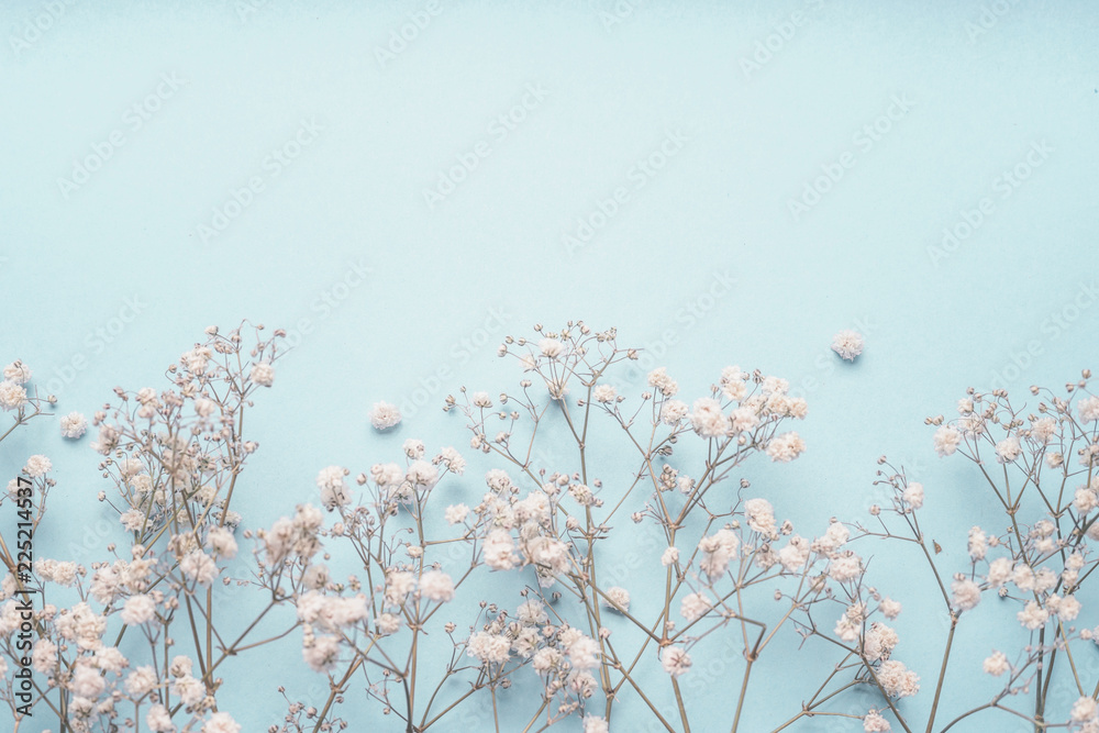 Họa tiết hoa baby trắng trên nền xanh nhạt lấy cảm hứng từ mùa xuân tươi mới khiến cho bức tranh trở nên tinh tế và đáng yêu. Cùng nhìn vào hình ảnh để cảm nhận được sự tươi mới và sự thanh thoát của những bông hoa mềm mại này.
