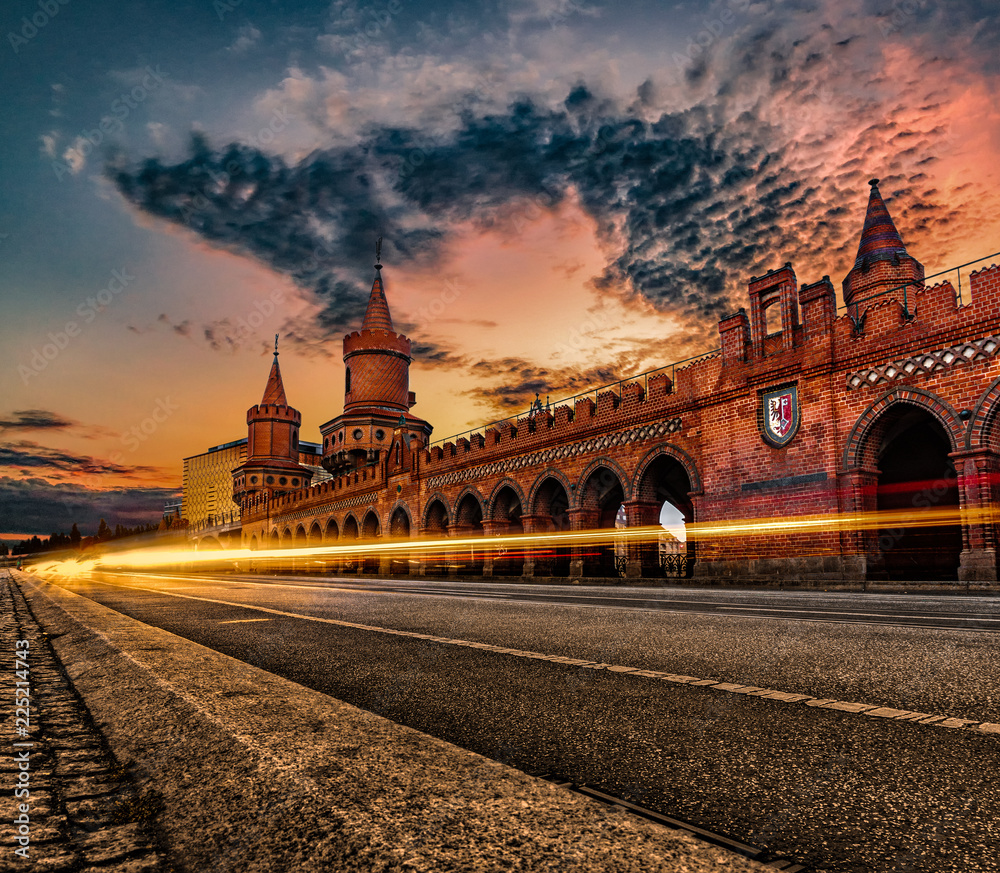 Fototapeta Oberbaum Bridge - Berlin, at sunset time