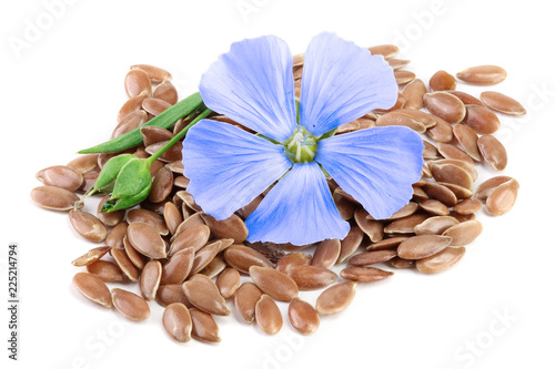 flax seeds with flower isolated on white background