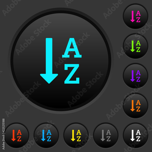 Alphabetically ascending ordered list dark push buttons with color icons