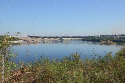 DneproGES. Hydroelectric power station on Dnieper River in Ukraine. Creation of electricity on water © Lazartivan
