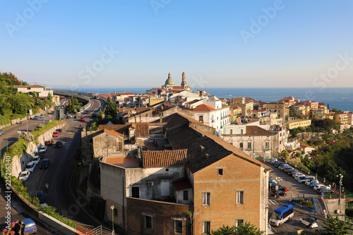 Panoramic view of Vietri sul Mare, the first town on the Amalfi Coast, with the Gulf of Salerno, province of Salerno, Campania, southern Italy photo